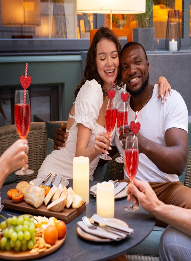 JarThenaAMCS 40Pcs Valentine's Day Paper Straws Red Glitter Heart Disposable Drinking Straws Romantic Decorative Straws for Wedding Birthday Party Supplies - Image 4